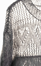 Ажурный джемпер с вывязанным узором и бахромой. Модель свободного силуэта со спущенной линией плеч и круглым вырезом горловины. Края изделия выполнены в рубчик. 
