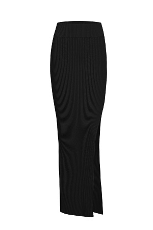 черный Трикотажная юбка длины макси с разрезом. Облегающий силуэт из вискозы с эластичным поясом в рубчик. Дополнить образ можно топом с открытой спиной из этой же коллекции.