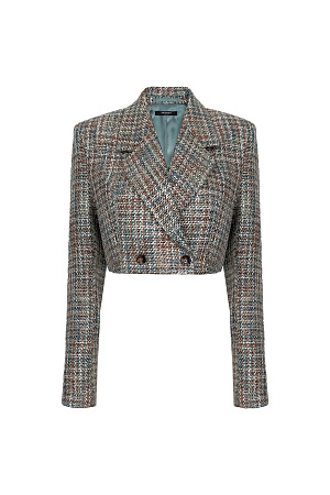 зеленый Укороченный жакет. Отложной воротник с прямоугольными лацканами. Модель приталенного силуэта с подкладкой.