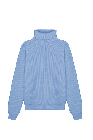 голубой Трикотажный джемпер из шерсти и кашемира. Модель свободного силуэта с аккуратным воротником-стойкой и рукавом формы реглан. Низ изделия и манжеты рукавов выполнены на резинке.