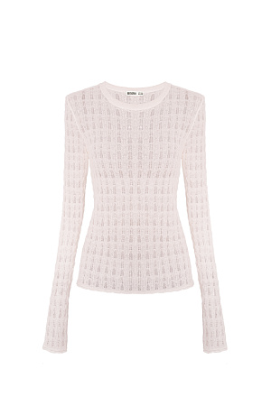 бежевый Ажурная водолазка из тонкого супер кид мохера и беби альпака. Модель с длинными рукавами и круглым неглубоким вырезом горловины. 