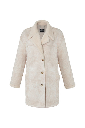 бежевый Дубленка из натуральной шерсти. Модель свободного силуэта с боковыми карманами и застежкой на пуговицы. Подкладка из экомеха.