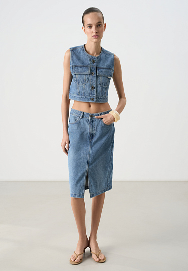 Джинсовая миди юбка