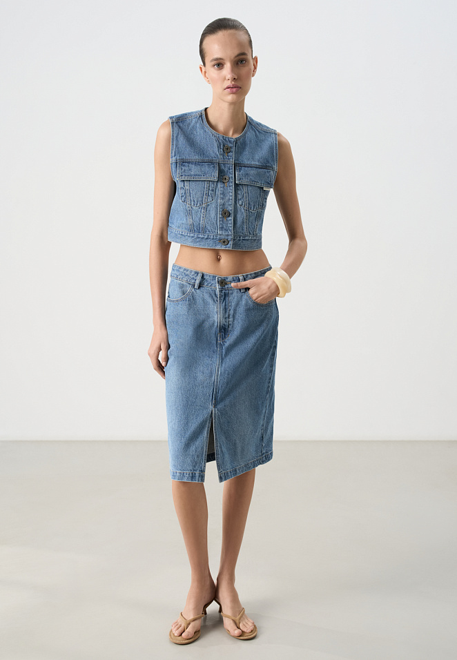 Джинсовая миди юбка