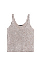 Трикотажный топ из хлопка с пайетками. Модель прямого кроя, на бретельках, с глубоким вырезом горловины.