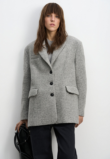 Жакет-пальто с поясом из экокожи