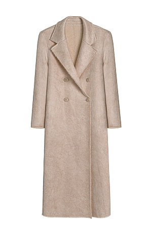 бежевый Двустороннее шерстяное пальто. Модель свободного силуэта с английским воротником, боковыми карманами и застежкой на пуговицы.