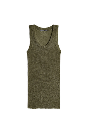 хаки Трикотажный топ из вискозы с люрексом. Модель с U-образным вырезом горловины и широкими бретелями.