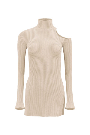 бежевый Водолазка из вискозы с вырезом на плече и разрезами по бокам