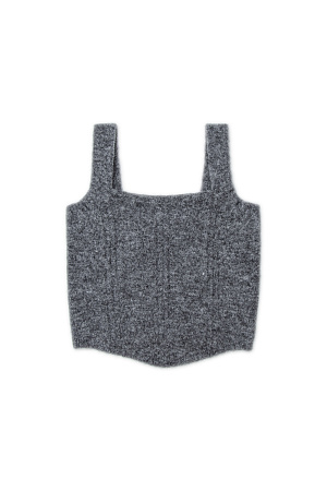 серый Трикотажный укороченный топ из шерсти альпака. Модель на бретелях. Дополнить образ можно кардиганом из того же материала.