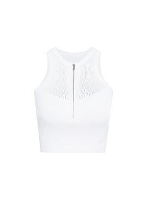белый Трикотажный топ из вискозы. Модель укороченного кроя, без рукавов, с глубокой проймой и застежкой на молнию. Края изделия выполнены в рубчик.