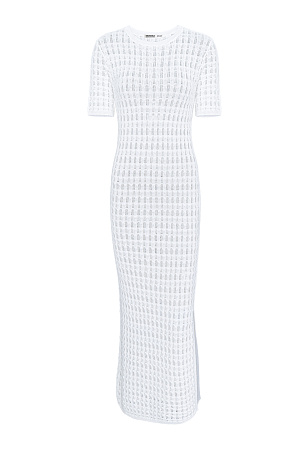 белый Трикотажное платье с коротким рукавом. Модель приталенного силуэта длины макси, выполнена полностью ажурным переплетением.
