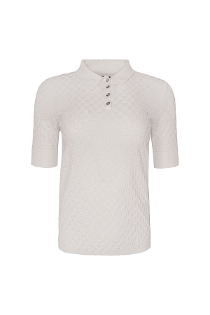 бежевый Трикотажная футболка-поло из вискозы. Модель приталенного силуэта, с короткими рукавами с манжетами, отложным воротником и застежкой на пуговицы на планке. 