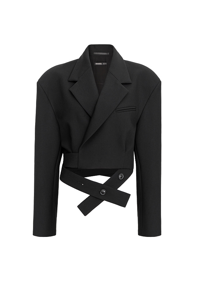 Укороченный жакет на запах с поясом