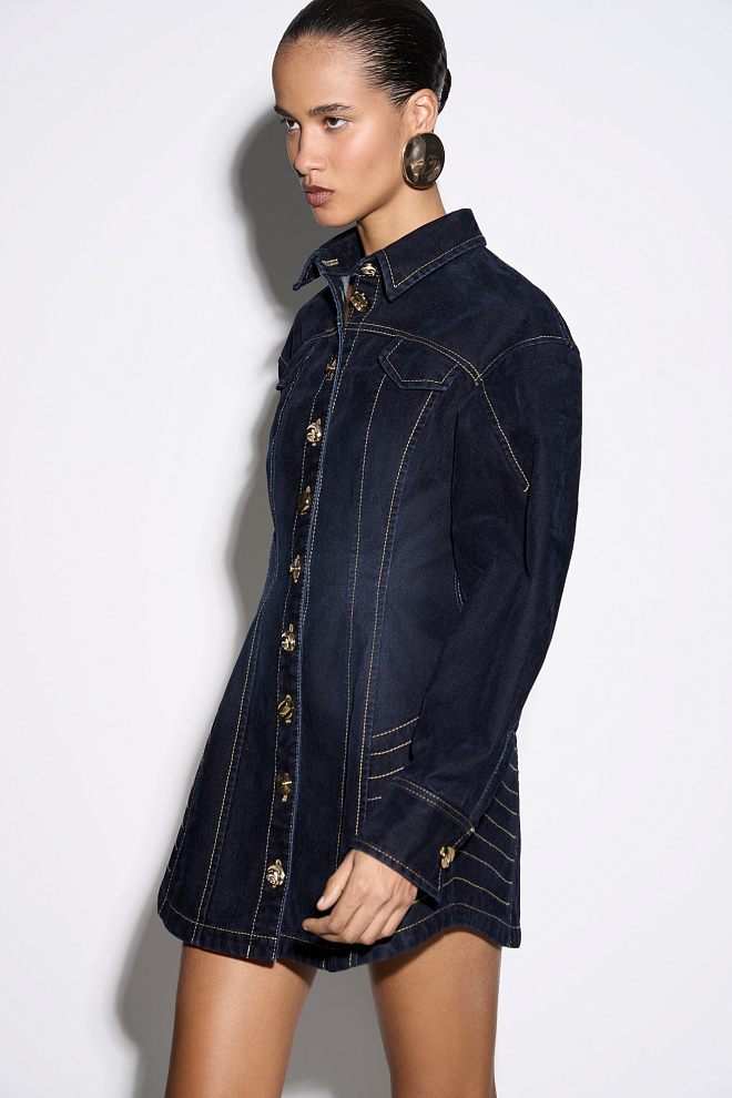 Джинсовое платье мини с эффектом бархата