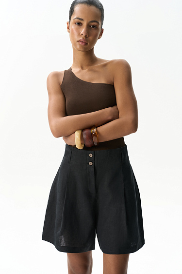 Шорты из 100% льна с высокой посадкой