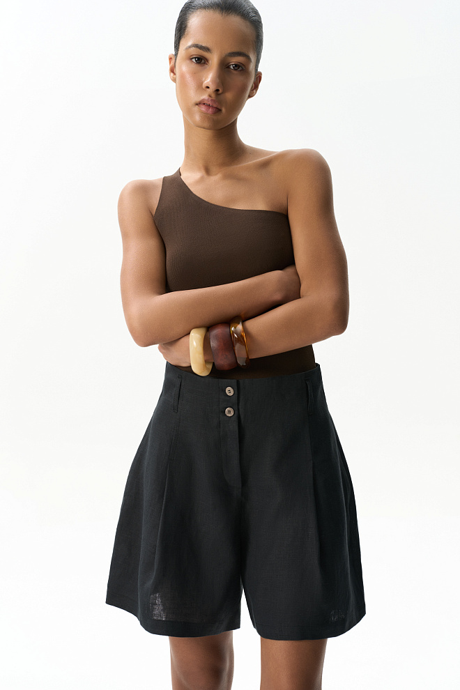 Шорты из 100% льна с высокой посадкой