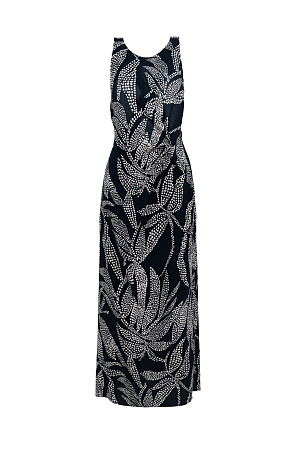 черный Принтованный сарафан с перекрутом на талии. Приталенная по крою модель в длине макси с круглым вырезом, открытой спиной и широкими перекрестными бретелями.