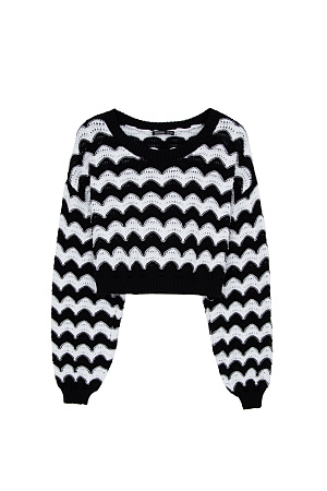 черный Трикотажный джемпер из хлопка с волнистым узором. Манжеты и низ изделия из эластичной ленты в рубчик