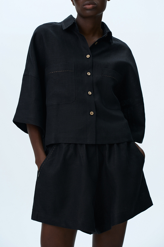 Костюм из 100% льна из рубашки и шорт