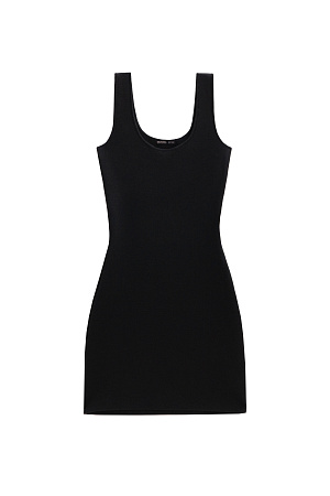 черный Трикотажное платье длины мини из вискозы. Модель облегающего силуэта с U-образным вырезом горловины и широкими бретелями.