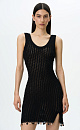 Трикотажное платье длины мини фактурной вязки из хлопка. Модель приталенного силуэта, с U-образным вырезом горловины и широкими бретелями. Изделие декорировано тесьмой с ракушками и пайетками .