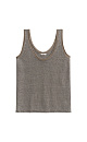Трикотажный топ из 100% льна. Модель прямого кроя, на широких бретелях, с глубокой проймой и U-образным вырезом горловины. Края изделия выполнены в рубчик.
