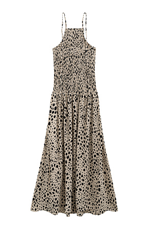бежевый Принтованный сарафан из 100% вискозы на тонких бретелях. Верхняя часть платья выполнена на эластичной резинке. Модель с боковыми карманами. 