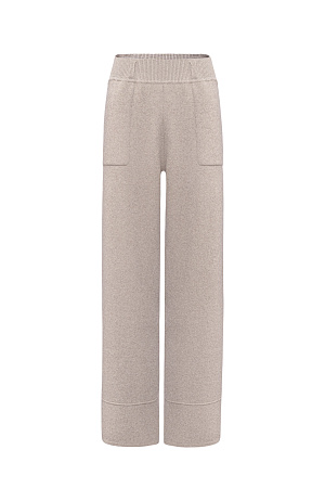 бежевый Прямые трикотажные брюки из смесовой шерсти с добавлением кашемира. Модель с накладными карманами и эластичным поясом в рубчик. 