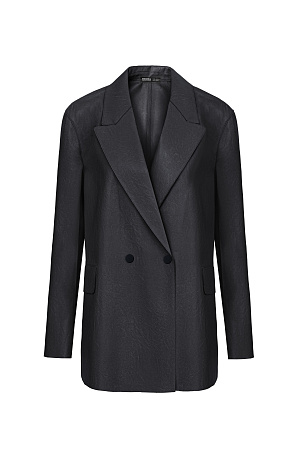 черный Классический жакет из двусторонней экокожи без подкладки. Английский воротник, накладные карманы. Застежка на кнопки.