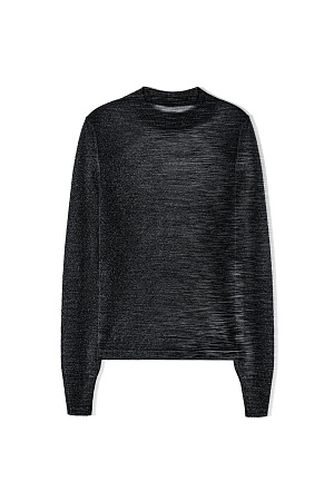 черный Трикотажная тонкая водолазка из вискозы с добавлением люрекса. Модель с длинным рукавом и воротником-стойкой. Воротник, манжеты рукавов и низ изделия выполнены в рубчик.