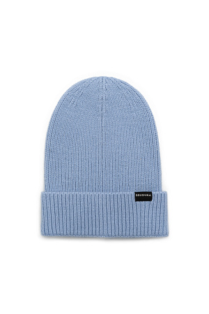 голубой Трикотажная шапка в мелкий рубчик с отворотом из смесовой шерсти с добавлением шерсти альпака.