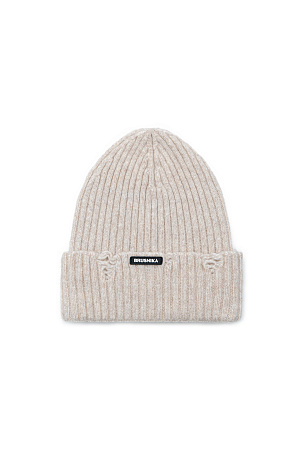бежевый Трикотажная шапка из шерсти мериноса с отворотом и брендрированным ярлыком.&nbsp;&nbsp;