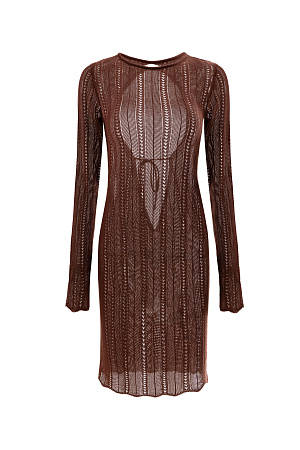 коричневый Ажурное платье мини из вискозы с вырезом на спине.
