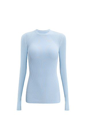 голубой Трикотажная водолазка из вискозы. Модель облегающего силуэта с полупрозрачными длинными рукавами. 