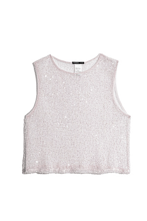 бежевый Прозрачный топ без рукавов, с круглым вырезом горловины. Модель декорирована пайетками. 