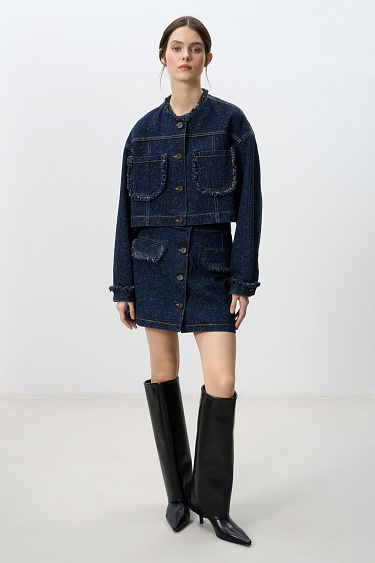 Джинсовая юбка мини с бахромой