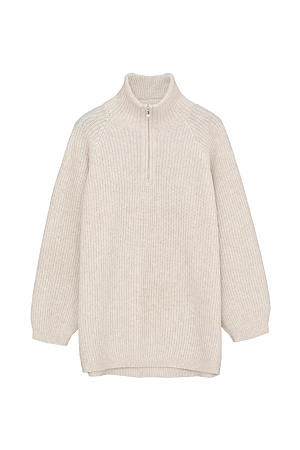 бежевый Удлиненный джемпер из мягкой шерсти мериноса экстрафайн. Модель свободного силуэта с высоким воротом и застежкой на молнию.