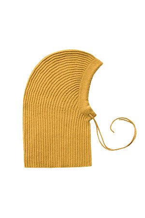 желтый Балаклава капор из шерсти и кашемира с кулиской. Края изделия в мелкий рубчик. Дополнить образ можно перчатками и шарфом. 
