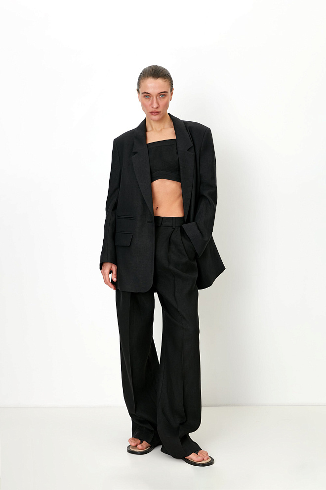 Жакет с разрезами по бокам из 100% льна