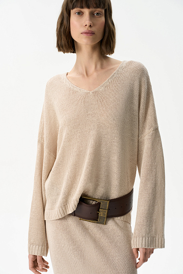 Джемпер из 100% льна с V-образным вырезом