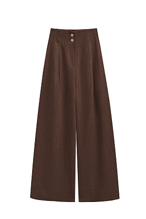 коричневый Широкие брюки из 100% льна с высокой посадкой. Модель прямого кроя с защипами и боковыми карманами. Шлевки на поясе для ремня. Застежка на молнию и две пуговицы.