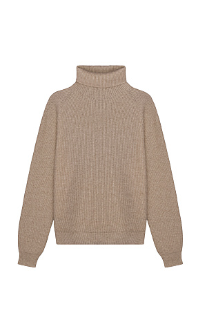 коричневый Трикотажный джемпер из шерсти и кашемира. Модель свободного силуэта с аккуратным воротником-стойкой и рукавом формы реглан. Низ изделия и манжеты рукавов выполнены на резинке.