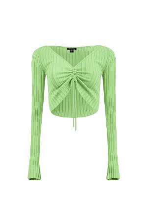 зеленый Трикотажный топ из вискозы с длинным рукавом. Модель с V-вырезом и регулируемой кулиской спереди. 