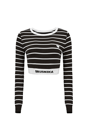 черный Трикотажный топ в полоску. Круглый вырез, длинные рукава с манжетами. Низ изделия выполнен резинкой с брендированной надписью.