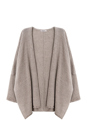 бежевый Трикотажный кардиган из 100% льна. Модель свободного кроя, с длинными широкими рукавами и спущенной линией плеч.