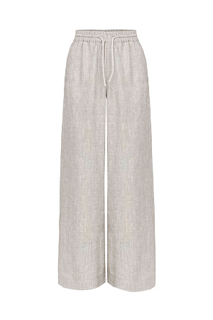 серый Широкие льняные брюки. Модель прямого силуэта с боковыми карманами и эластичным поясом на резинке с кулиской.