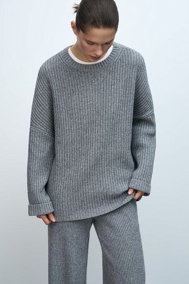 Джемпер из кашемира и шерсти в широкий рубчик
