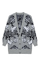 Трикотажный кардиган из смесовой шерсти с добавлением мохера. Модель с жаккардовым узором в виде зайцев. Застежка на пуговицы.