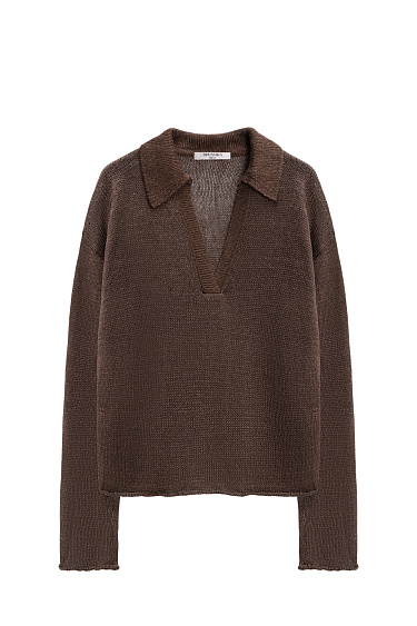 Джемпер из 100% льна с воротником поло